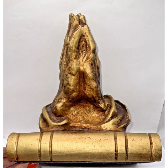 Vintage 1970s Homco Praying Hands Hand of God on Bible Gold - Picture 7 of 8
